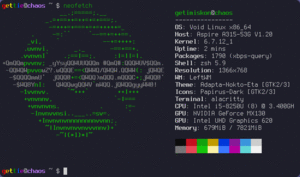 A screenshot of a terminal window with information about my system