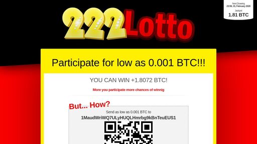 screenshot of 222LOTTO! - abcovdn4fpfakk4qsc2vzvqxqarjstrqedanczyk3urb5eqdaup7chad.onion