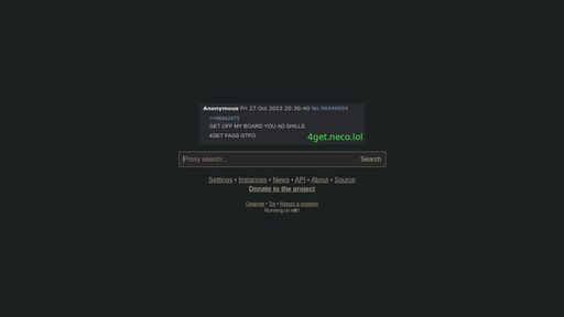 screenshot of 4get | neco.lol - http://46tj5gkbpv6vfb3zn34fxmzrdl5u5vozxggp2dn3itirmnr64jyyxxid.onion