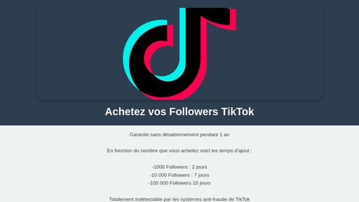 screenshot of Achetez vos Followers TikTok - cdhlizmcdljk7wdag4vjxbiha22pcbapwaekj363po4zpuy54abypuad.onion