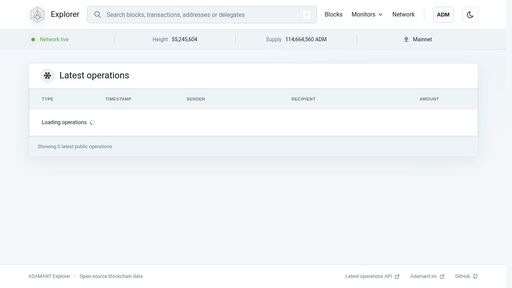 screenshot of ADAMANT Blockchain Explorer - srovpmanmrbmbqe63vp5nycsa3j3g6be3bz46ksmo35u5pw7jjtjamid.onion
