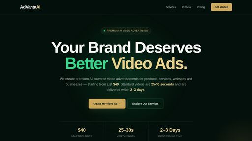 screenshot of AdVanta AI — Premium AI Video Advertising - wzwb2yin3zqpwahqw6662pxzho3evcszeehybhbymx5viai2ec3xr6qd.onion