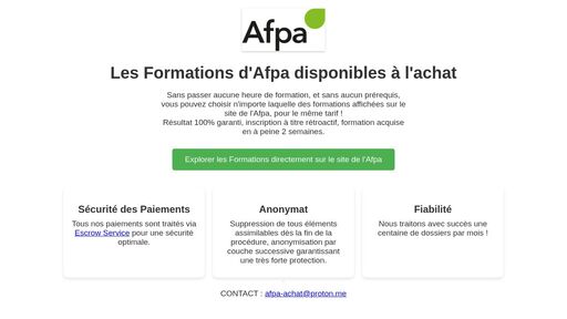 screenshot of Afpa Achat Formation - hsq2yux72nlgfehbobrs3skj5doqufvxfzody5frzr55ref3jju477qd.onion