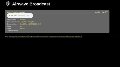 screenshot of Airwave Broadcast - 27zjwyzy2fykq7xwgzi5jjmrzaewvqh2b2447e5mwas5em2b5luseiqd.onion