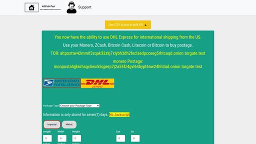 screenshot of Alt Coin Postage - http://altposttw42mmif3zqak33zkj7xlybh3dh2feclsedpcceeg5rhtcaqd.onion