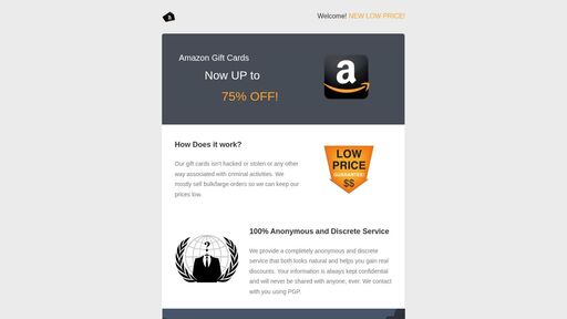 screenshot of Amazon Gift Cards - http://bzfdechedajgulrjfsilqgbucrmmpya6ksofvcz7dl6s3orj45eljqid.onion/buy/50