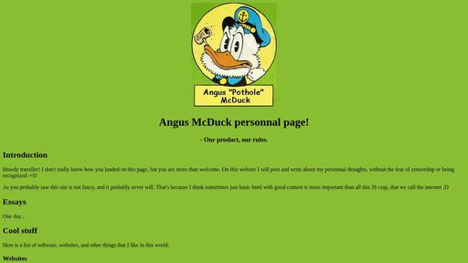screenshot of Angus McDuck Homepage - http://h2tzo7sgkk63mf5lneiucpsnl275qikpwfkmai4bycto46yjelqyndad.onion