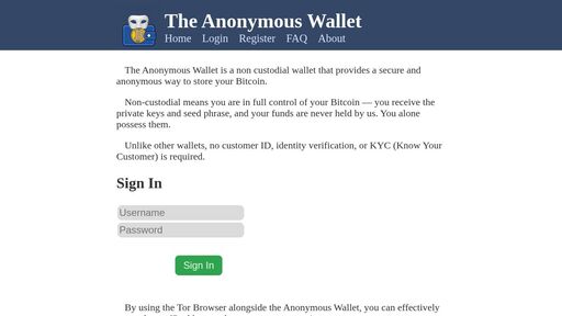 screenshot of Anonymous Wallet - ahwidwhy3p5o52a5vg6dqcqz5hzhxuw2hob5zb45ukyyve7cobrdy5id.onion