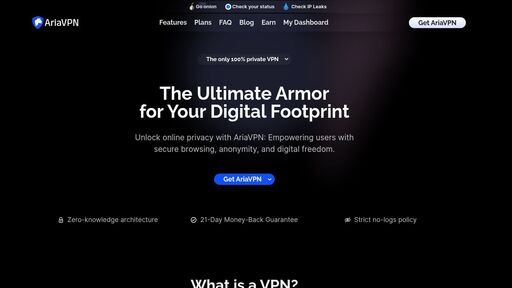 screenshot of AriaVPN: The Ultimate Armor for Your Digital Footprint - ariavpnv56iguc5rn5xkxxgejdmlm75fyjmwfznubbe3kmxb6dwaz5qd.onion