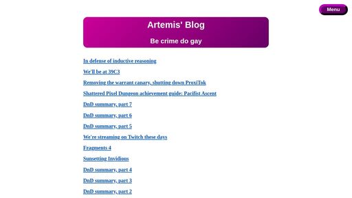 screenshot of Artemis' Blog - lpoaj7z2zkajuhgnlltpeqh3zyq7wk2iyeggqaduhgxhyajtdt2j7wad.onion