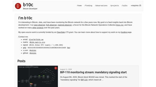 screenshot of b10c's blog: Bitcoin Developer - kd6oox7aowzt5ypwdp2o5curwkgtjjzzk33ecejomm52epjr74daoeid.onion