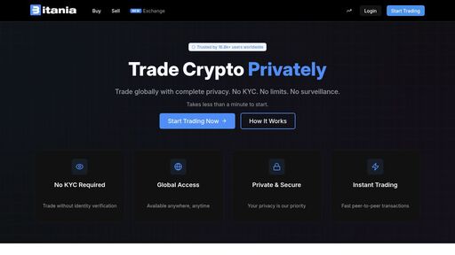 screenshot of Bitania: Secure P2P Crypto Exchange - No KYC Required - bitania2bmwnoqtjh5uttirc6hvtl4rn2wuokte4ttjkfsualziwvjqd.onion