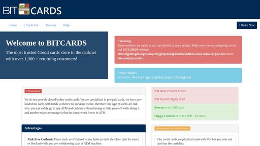 screenshot of BITCARDS - Prepaid cards - http://dbtuvdgp6hvptnsnq5y7nbyeztojgutjwn5idg3d6st6p5rdtkbw2uad.onion