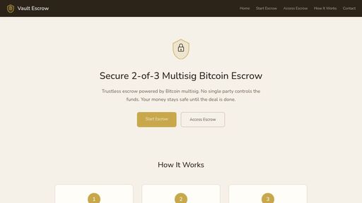 screenshot of Bitcoin Escrow | Multisig Escrow Service - Vault Escrow - http://a5lplxnwinr7qfligfgw7c2qk5lrf2w2tdxexkggkholwoc3zp7f76yd.onion