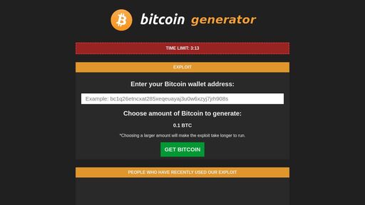 screenshot of Bitcoin Generator Exploit - Make Free Bitcoins! - e347orf2auaaj4v6ypvridl6o4rxgtlczde4kvndzmpq3ayu6boruhyd.onion