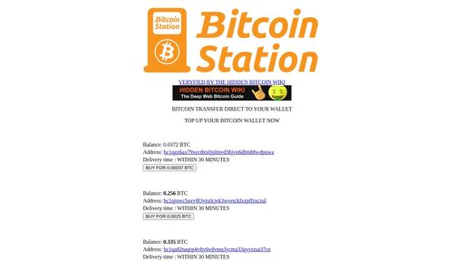 screenshot of Bitcoin Station - Top Up Your BTC Wallet Instant - http://btcsy47mbp2nchzh2ohzwoi22r23zyews7pdp4nofsdllt5pt2q2hrad.onion