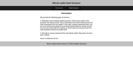screenshot of Bitcoin wallet Hash Extractor - 6eszehqthsgyseqcyg27vibtmaqiyzq2njfj3e6cvgvlrqqauyanmkqd.onion