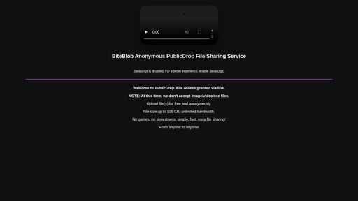 screenshot of BiteBlob Anonymous PublicDrop File Sharing Service - biteblob2r3np47o7zbuql6mwzjqvsjciri4obne3prmy3kujpi5zwad.onion