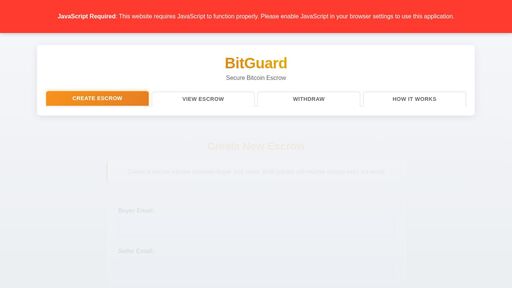 screenshot of BitGuard - Secure Bitcoin Escrow - xievgkh6yab3wqvpg6o6ulmdixsarlej7dh2u65z63ee5fmz4idr6oqd.onion