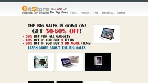 screenshot of BitStore | Buy with bitcoin | Microsoft Surface | iPhone | iPad | Xbox Console | MacBook | Drone Quadricopter | Xiaomi | Sony | Asus | Samsung Galaxy | Smart Watch - bitstordaj3gl4rqgnrys55tf25nj63y5jgdzz7mur3g2grof2izxfad.onion