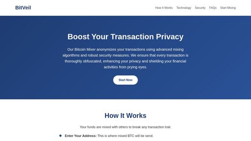 screenshot of BitVeil - Enhance Your Crypto Privacy - bitveilr5vyu2oednhx3wxs24c5d3chgiszg7pltxtdx3qj2sbreyyid.onion