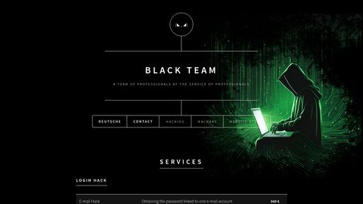 screenshot of Black(◣_◢)Team - http://rdcfwq7i2ik6i3y35dmfkvflzqd4f2qktmx7wj4gfaim4e7fvajmdsqd.onion/index_de.html