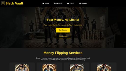 screenshot of Black Vault - Fast Money, No Limits! - blackvtx2zw4m2irfe64szu4jpgvjnhxjuagx7ylr3pnm5dzwyhnhwqd.onion