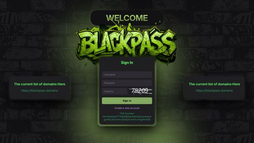 screenshot of BlackPass – Sign In / Sign Up - blackpasspn7734jqltjj2qx4qez5gcpcwujuugymky3lzcmmcfpzbyd.onion