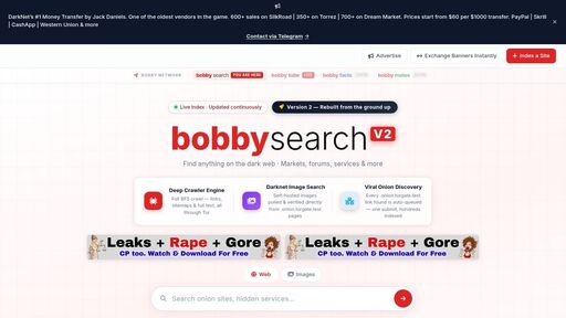 screenshot of Bobby Search – Darknet Search Engine | Explore the Dark Web - bobby6qcto3vxot3n6nafnusnzfduofjvvk5dsjwgcrnlb6zmsvocwad.onion
