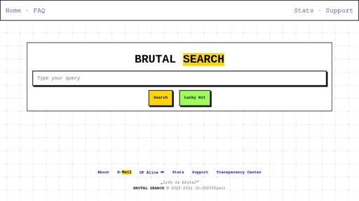 screenshot of BRUTAL SEARCH - brutalse3fte6y4d6auvcfmt2fplgkiyky3ydn52d6nxlxwvkfse4pyd.onion