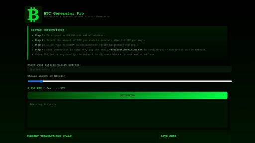 screenshot of BTC Generator Pro - http://a2zc3cr6qxqmh4sxpccoj2gijx5pgtaurbt2jvweymj5v6meddiipxid.onion