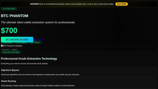 screenshot of BTC Phantom - Premium Wallet Extraction Tool | Only $500 - http://pbi5ptgswhaqwtd6lhozkk7du73oho4zglw4cuk2n4ess4rlcgr34qid.onion