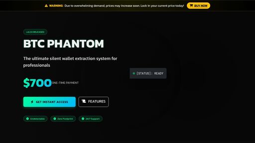 screenshot of BTC Phantom - Premium Wallet Extraction Tool | Only $500 - 4yjfeqjdt27banyl7xohd6sav3lvp66n25c2bjummq7l4bso6afofyqd.onion
