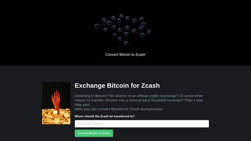 screenshot of BTC -> ZEC - btczec2qnrphbskpiejzw3ftvxnpwx5wsfvfbyfiv2at72djx7ew33ad.onion