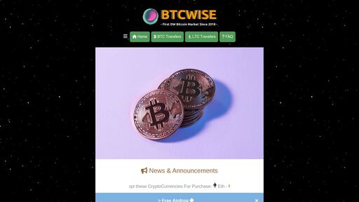 screenshot of BTCWISE | #1 Bitcoin Market - btcwisee4f6ohx43nf45o7wiwvchzvanjwvgqse4a2af4rw5ez7rq5yd.onion
