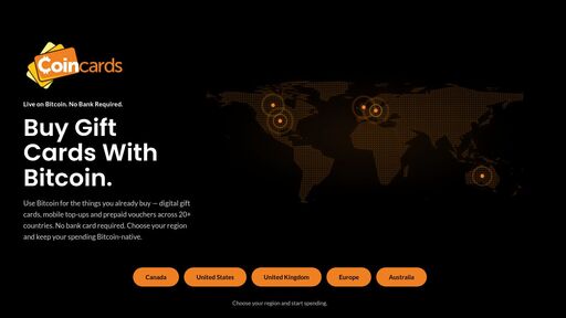 screenshot of Buy Gift Cards with Bitcoin, Lightning & More | Coincards - http://6v6ffrjiqp7rywcbtgx5mq4hrc3x5ejeoxgnoq5ejrx464cbqdrfkkyd.onion