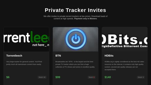 screenshot of Buy private torrent tracker invites - invmee2s7igeptij22vux3nfqgojbxontw5hxwmdm2ddrvbonfngvsid.onion