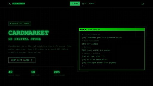 screenshot of CARDMARKET - 7c6u46332e46edbiaory3eo7huli33q26kufbjmqie6qli2rwrdh62id.onion