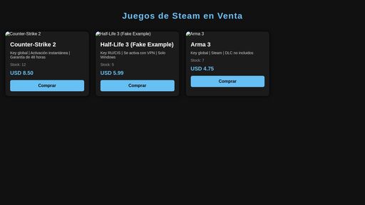 screenshot of Catálogo de Juegos Steam - kqp7sccyjfzcmvk2hnya2hffak7c73l2pbvjnyfllbktywgmy2qqvoyd.onion