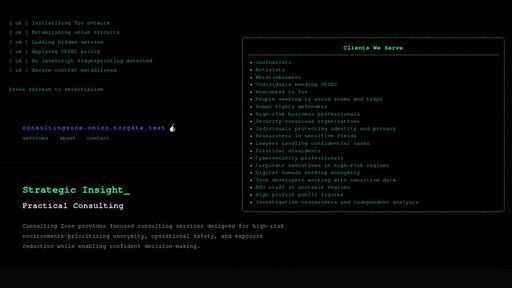 screenshot of Consulting Zone - obdzcrlbmzo7jiefxjdyuavzv72gamemgo34zuhwnpeshudsoqaox5id.onion