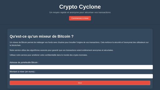 screenshot of Crypto Cyclone || Mixeur de Bitcoin - http://wpb2fxfvvsgbwnz4t3nmvf7guwzcuhib6y6sj7thvz3i3tttsiqfacad.onion