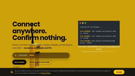 screenshot of Crypton.sh - Secure physical phone number in the cloud - cryptontox6h3f2asrmeuywkrjyd7facbjwua6hqq7h7tsuacjwhydqd.onion