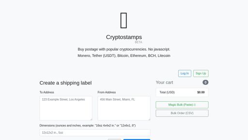 screenshot of Cryptostamps: Buy Postage with Monero, Bitcoin - http://lgh3eosut5jyxtzqof74ht5kji4obkwpo2h5qjukdscrfl4v4qixdeqd.onion