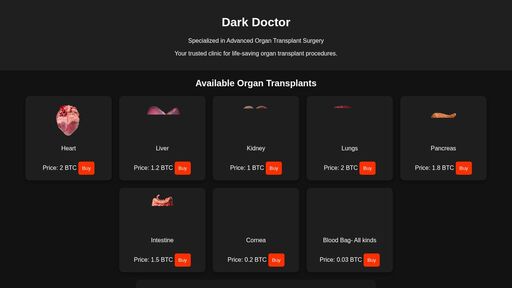 screenshot of Dark Doctor - Organ Transplants - http://darkdoc7ii25drskp2o6ahbohhf6myluuvs4lk2gglalk4vnxsjinwid.onion