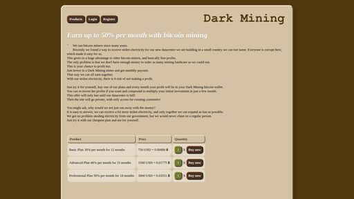 screenshot of Dark Mining - Bitcoin mining with real profits - http://jbtb75gq5krlt25paecuqfzs7nj2c6tamjmqlblzaesg7snwaf5q6vqd.onion