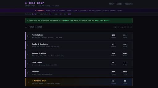 screenshot of General — Dead Drop - http://kzmcudnrse3nbz5dtnqavv4v3lkps5sadh3tl2wvf7ot2fhgj37enrqd.onion/board/general