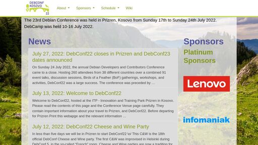 screenshot of DebConf 22 - http://p6eqtjmvwkiw2pteelfqi4oj4nqwzb64xdvacijuavclxhcpqostipad.onion