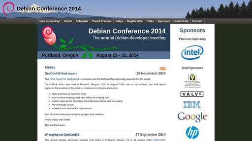 screenshot of DebConf14 - Home - p5sdauvqlthmjuljoig7zgt6ybk7o5emng4l2he6gofvirfpkdz46rad.onion