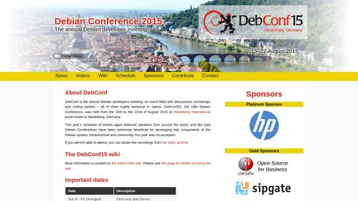 screenshot of DebConf15 - Home - m2x4cztyasoyalil5htan3onbknasgwjsxithajk2glydlv4x3ky62yd.onion