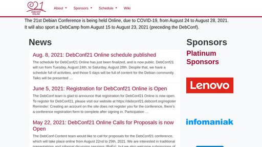 screenshot of DebConf21 - arf5sgoqvzde4vp6coqlmdjroqdngbq3rm5yd6eahndgxadmnieiivyd.onion